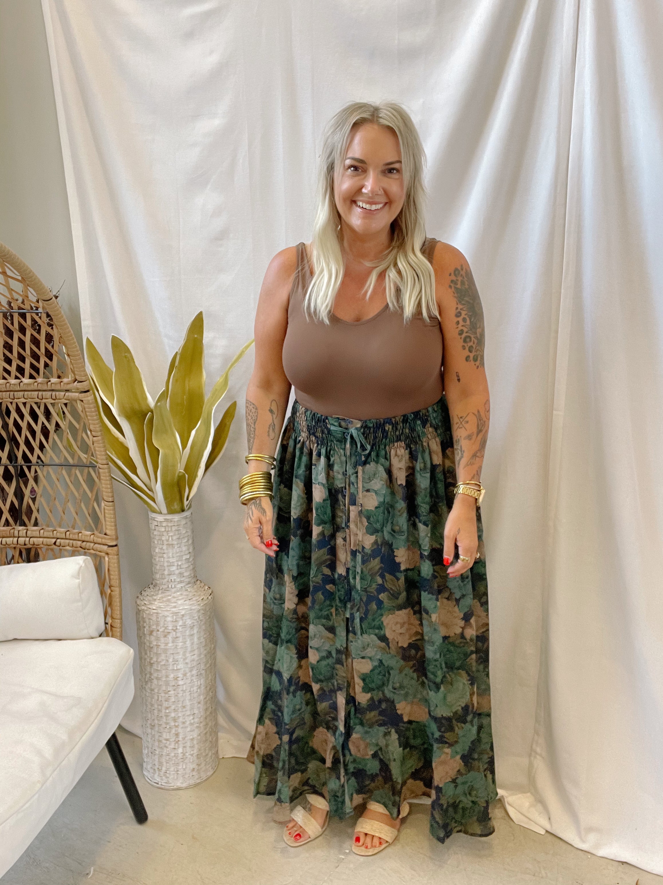 Teal Floral Button Maxi Skirt-Skirts-promesa-The Silo Boutique, Women's Fashion Boutique Located in Warren and Grand Forks North Dakota