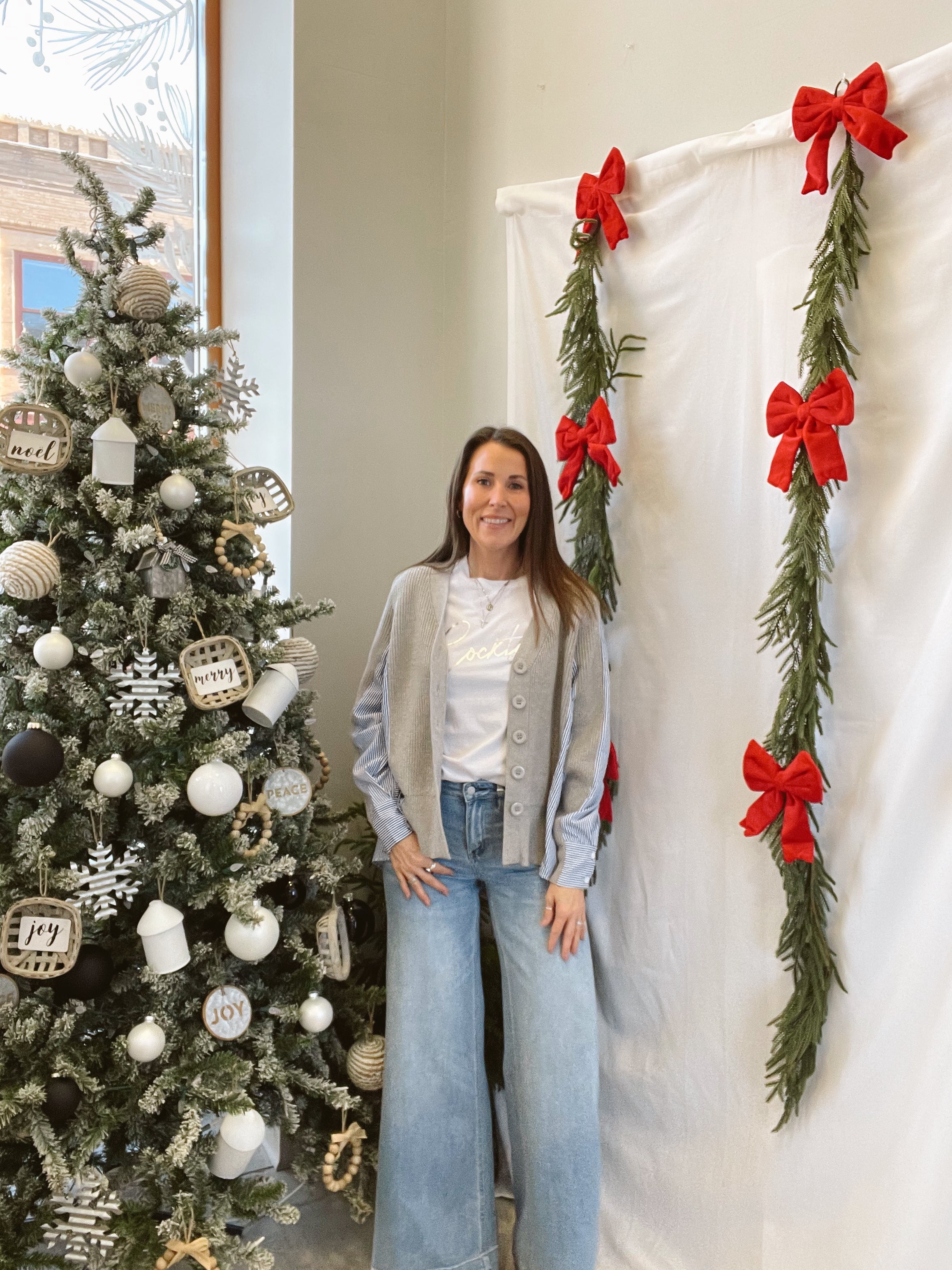 Elan Mixed Media Sweater-Grey/Blue-Sweaters-elan-The Silo Boutique, Women's Fashion Boutique Located in Warren and Grand Forks North Dakota