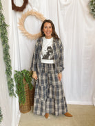 Boho Plaid Tiered Pants-Navy-Pants-hyfve-The Silo Boutique, Women's Fashion Boutique Located in Warren and Grand Forks North Dakota
