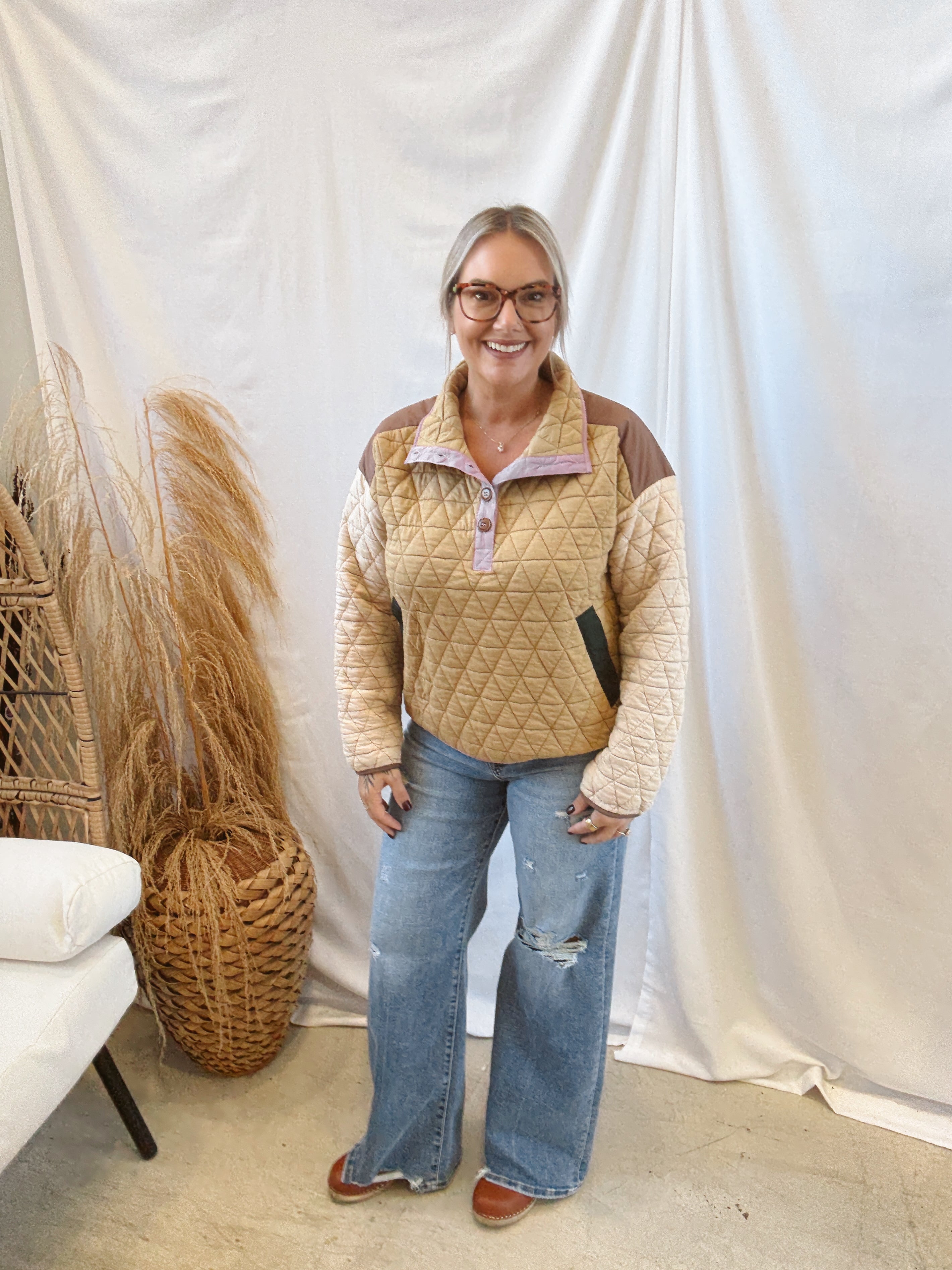 Camel Beige Quilted Sweatshirt-Sweatshirts-stacatto-The Silo Boutique, Women's Fashion Boutique Located in Warren and Grand Forks North Dakota