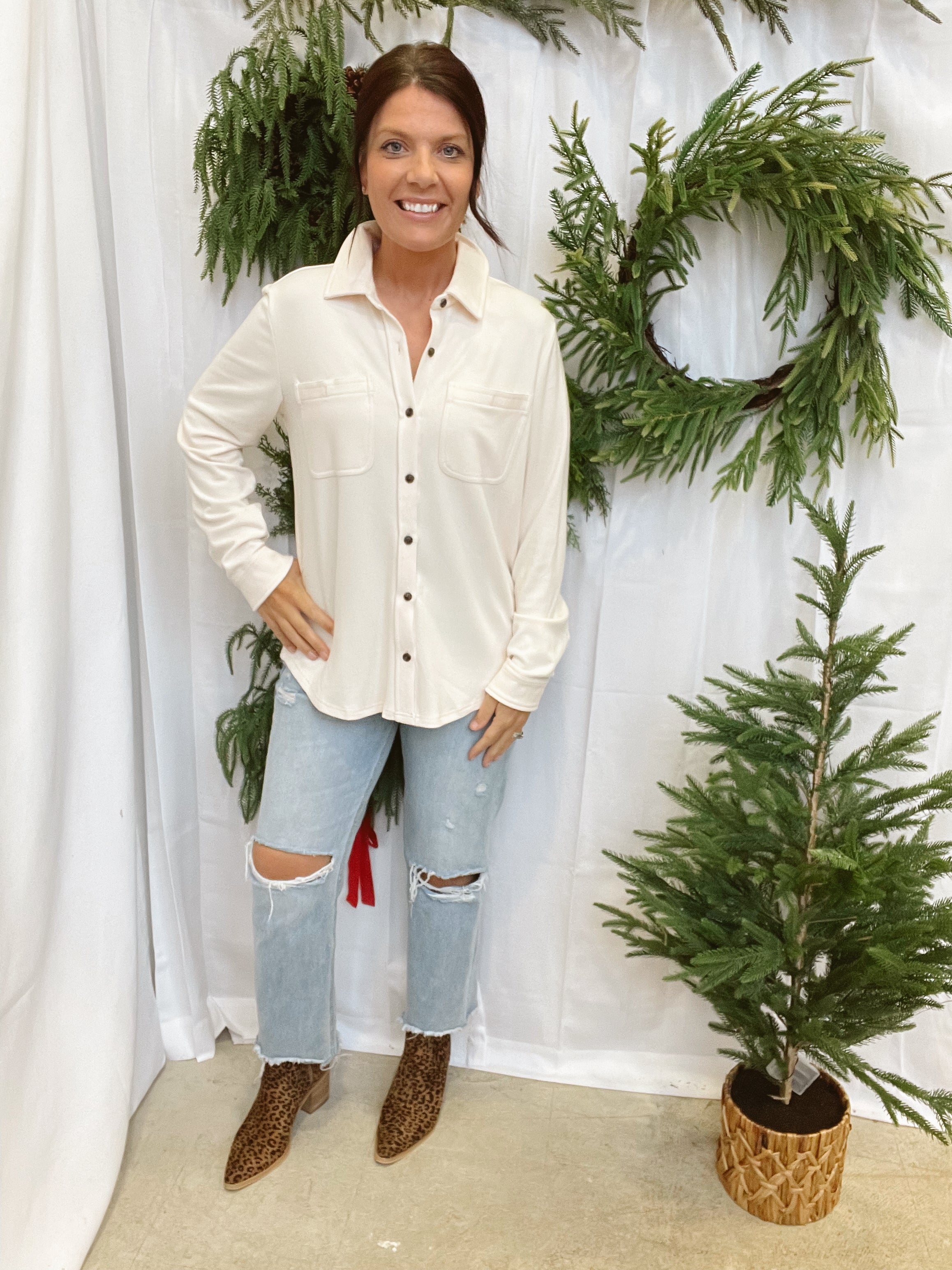 Super Soft Button Up Top-Cream-Long Sleeve Tops-panache-The Silo Boutique, Women's Fashion Boutique Located in Warren and Grand Forks North Dakota