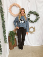 Bailey Rose Antique Blue Cow Sweater-Cardigans-bailey rose-The Silo Boutique, Women's Fashion Boutique Located in Warren and Grand Forks North Dakota