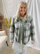 Gray Plaid Button Up Flannel Top-Long Sleeve Tops-panache-The Silo Boutique, Women's Fashion Boutique Located in Warren and Grand Forks North Dakota