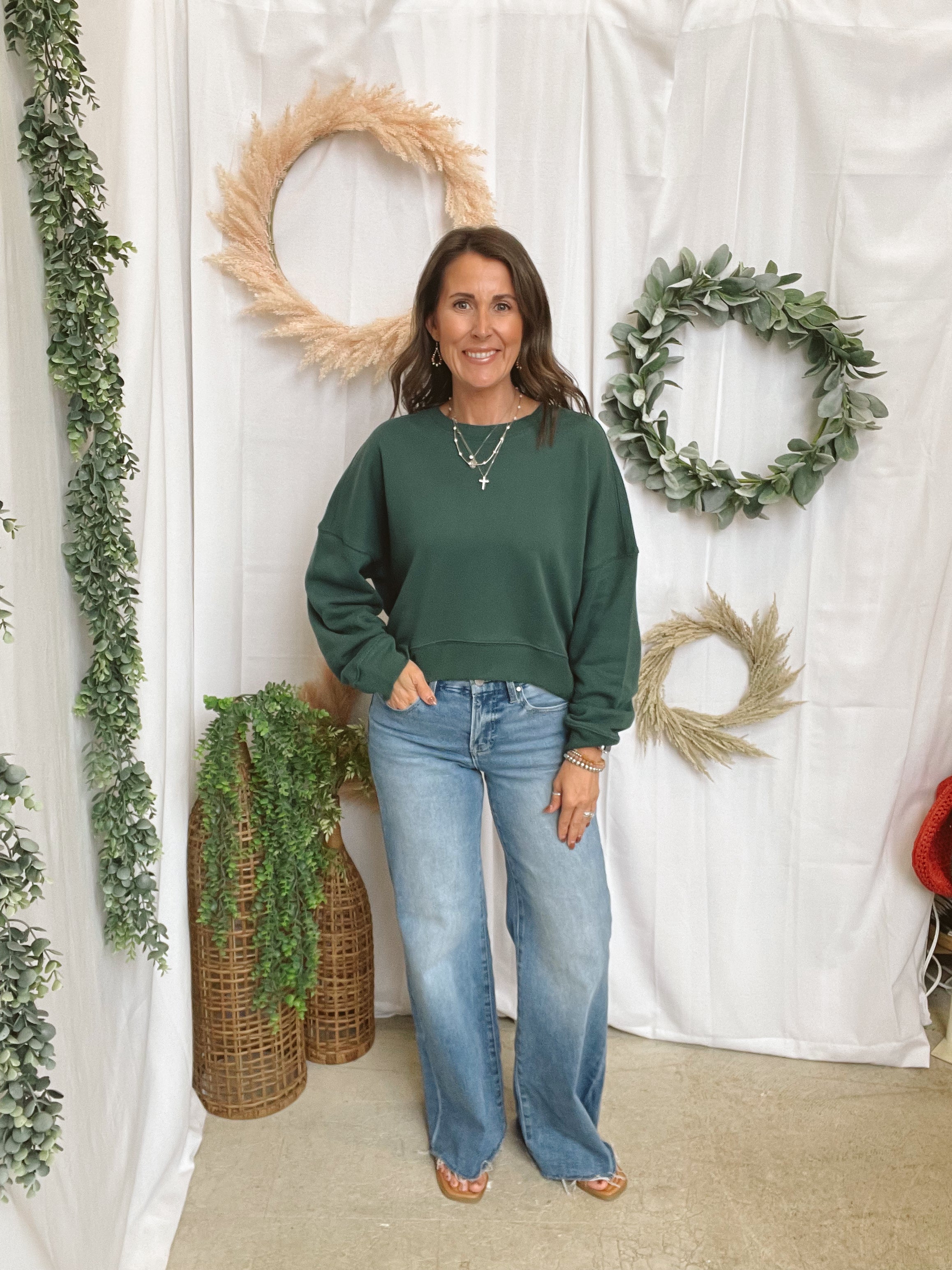 Whitney Crew Sweatshirt-Hunter-Sweatshirts-wishlist-The Silo Boutique, Women's Fashion Boutique Located in Warren and Grand Forks North Dakota