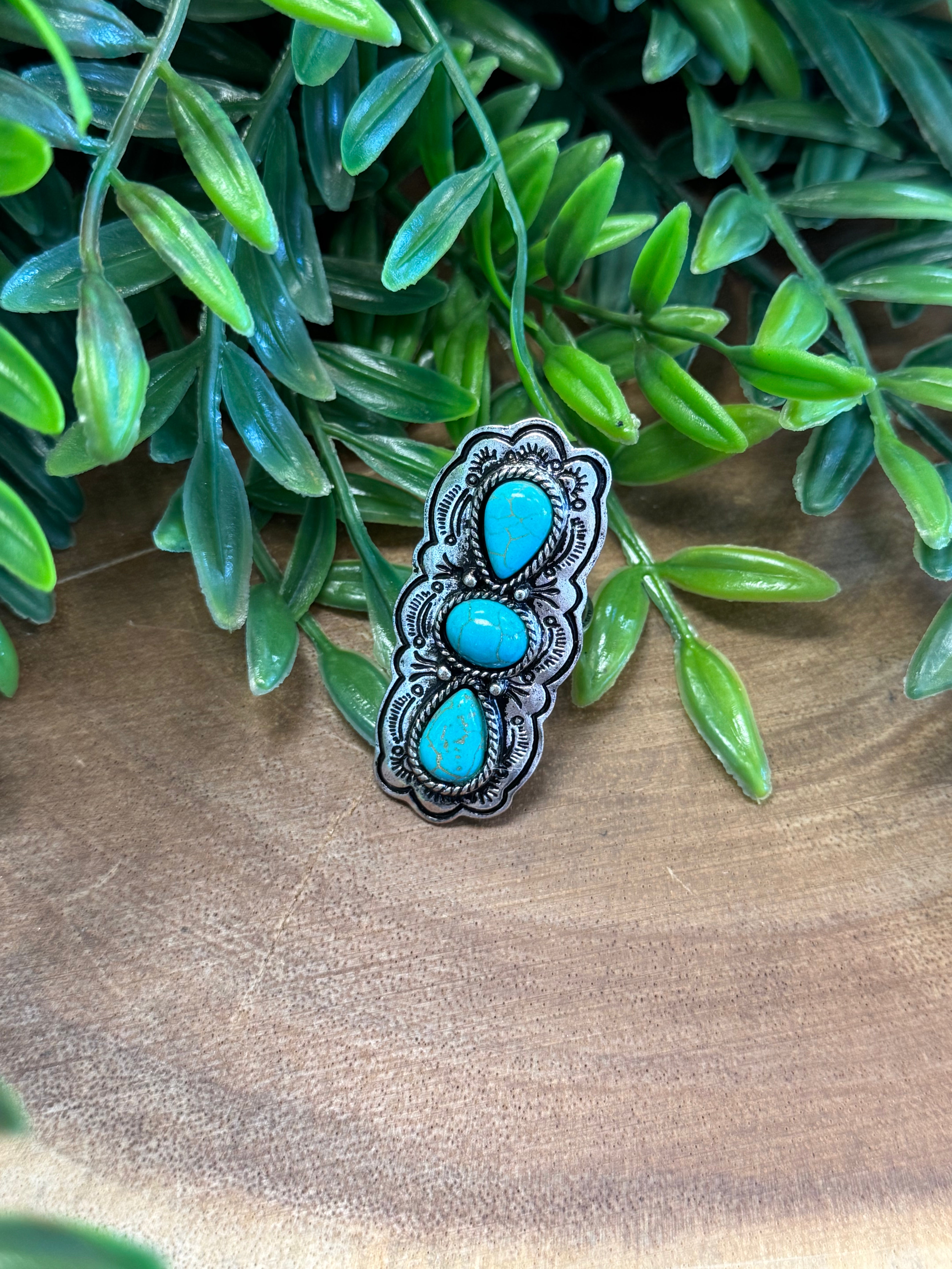 3 Stone Turquoise Ring-Rings-Dallas Market-The Silo Boutique, Women's Fashion Boutique Located in Warren and Grand Forks North Dakota