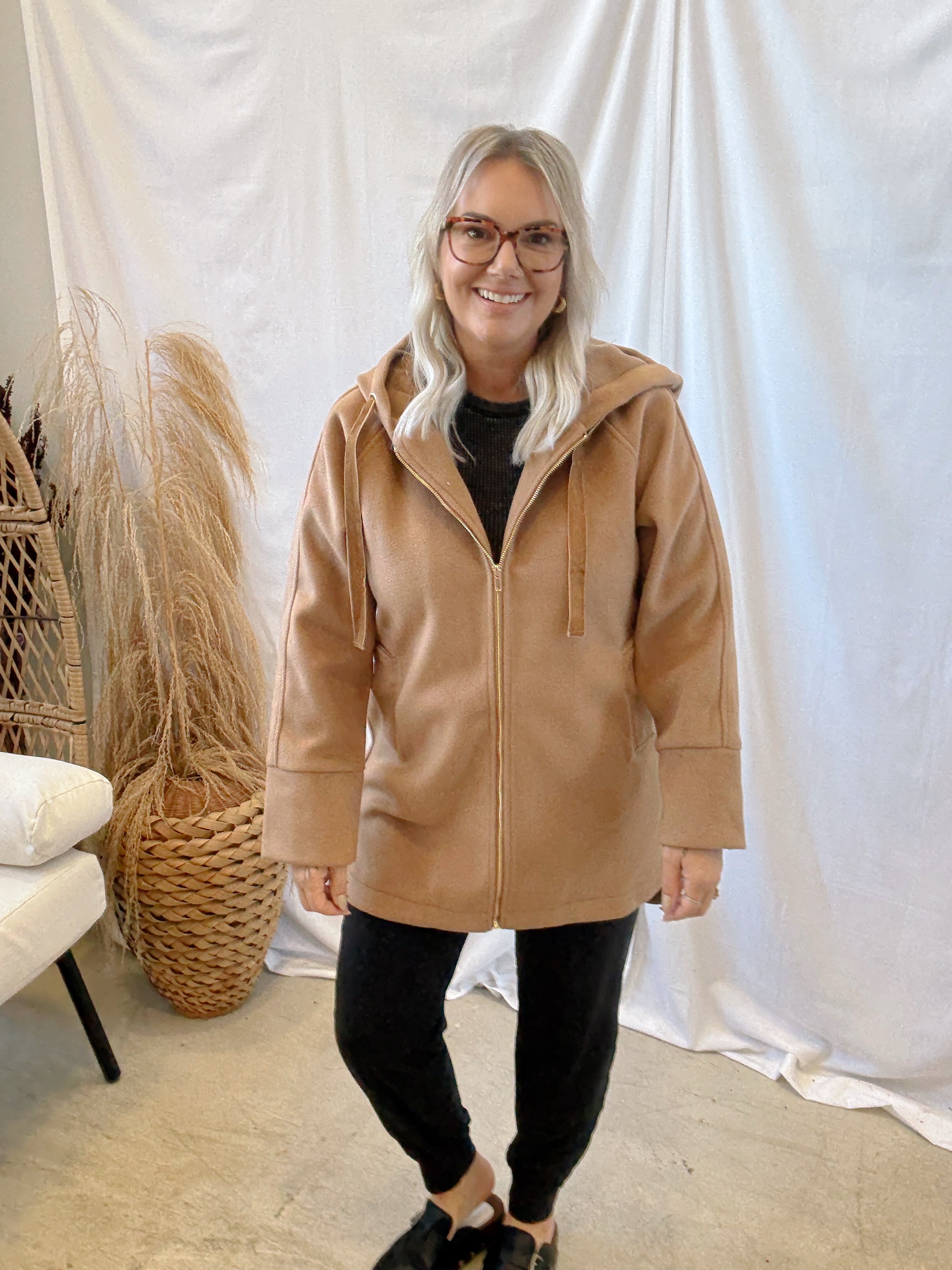 Mystree Camel Zip Up Coat-Vests-mystree-The Silo Boutique, Women's Fashion Boutique Located in Warren and Grand Forks North Dakota