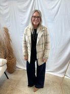Khaki Plaid Fuzzy Coatigan-Cardigans-be cool-The Silo Boutique, Women's Fashion Boutique Located in Warren and Grand Forks North Dakota