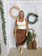 Maggie Suede Fringe Skirt-Jeans-miss sparkling-The Silo Boutique, Women's Fashion Boutique Located in Warren and Grand Forks North Dakota