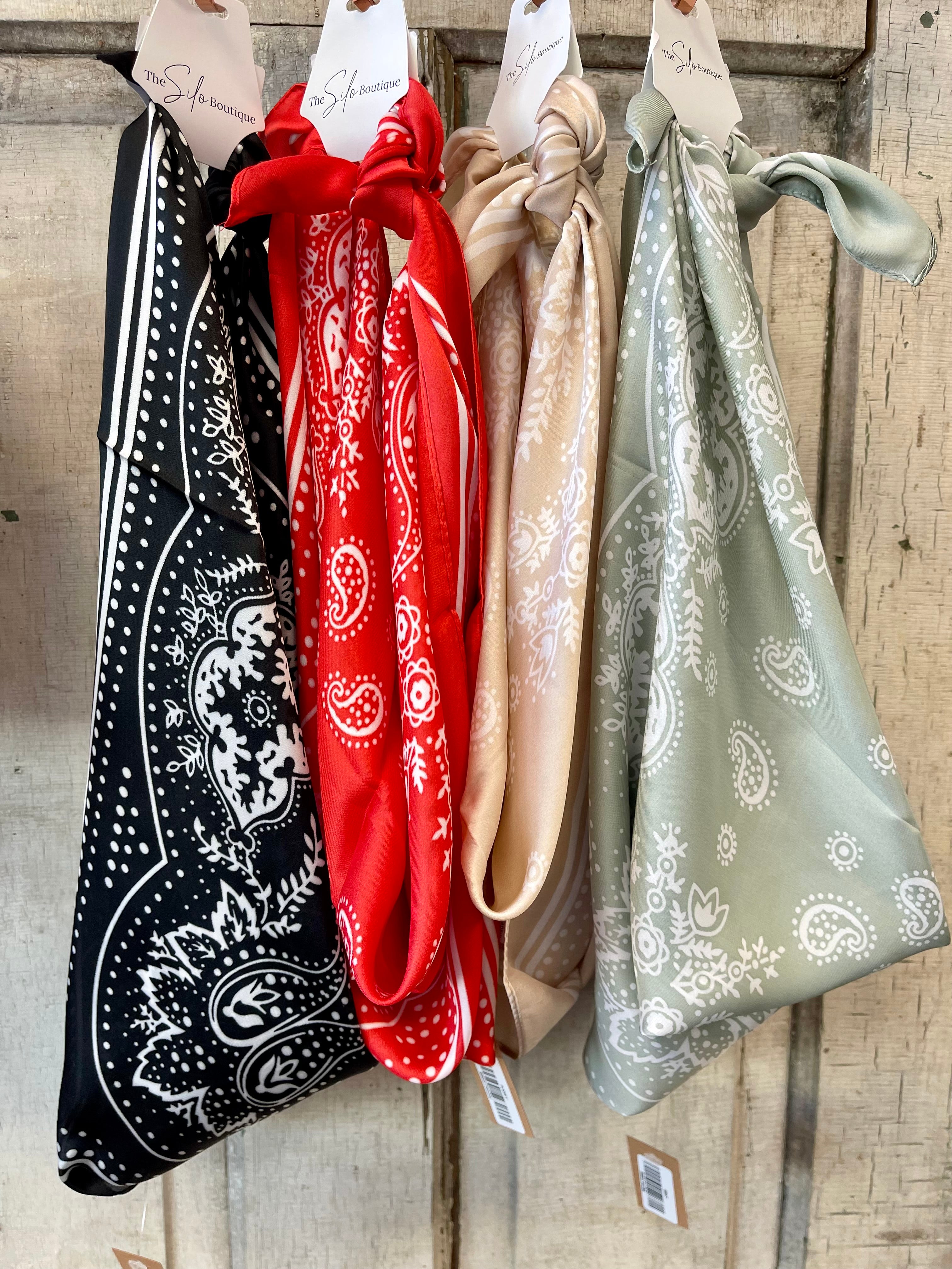 Paisley Bandana Satin Scarf-Final Sale-Scarves-leto-The Silo Boutique, Women's Fashion Boutique Located in Warren and Grand Forks North Dakota
