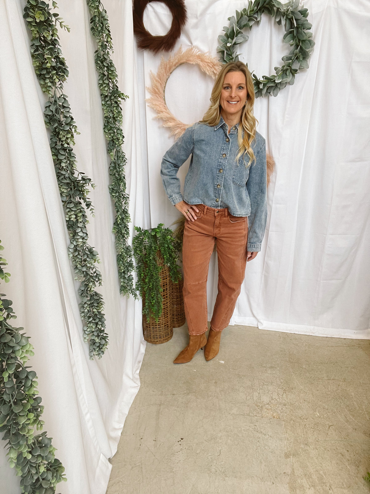 Victoria Denim Shirt-Long Sleeve Tops-blu pepper-The Silo Boutique, Women's Fashion Boutique Located in Warren and Grand Forks North Dakota