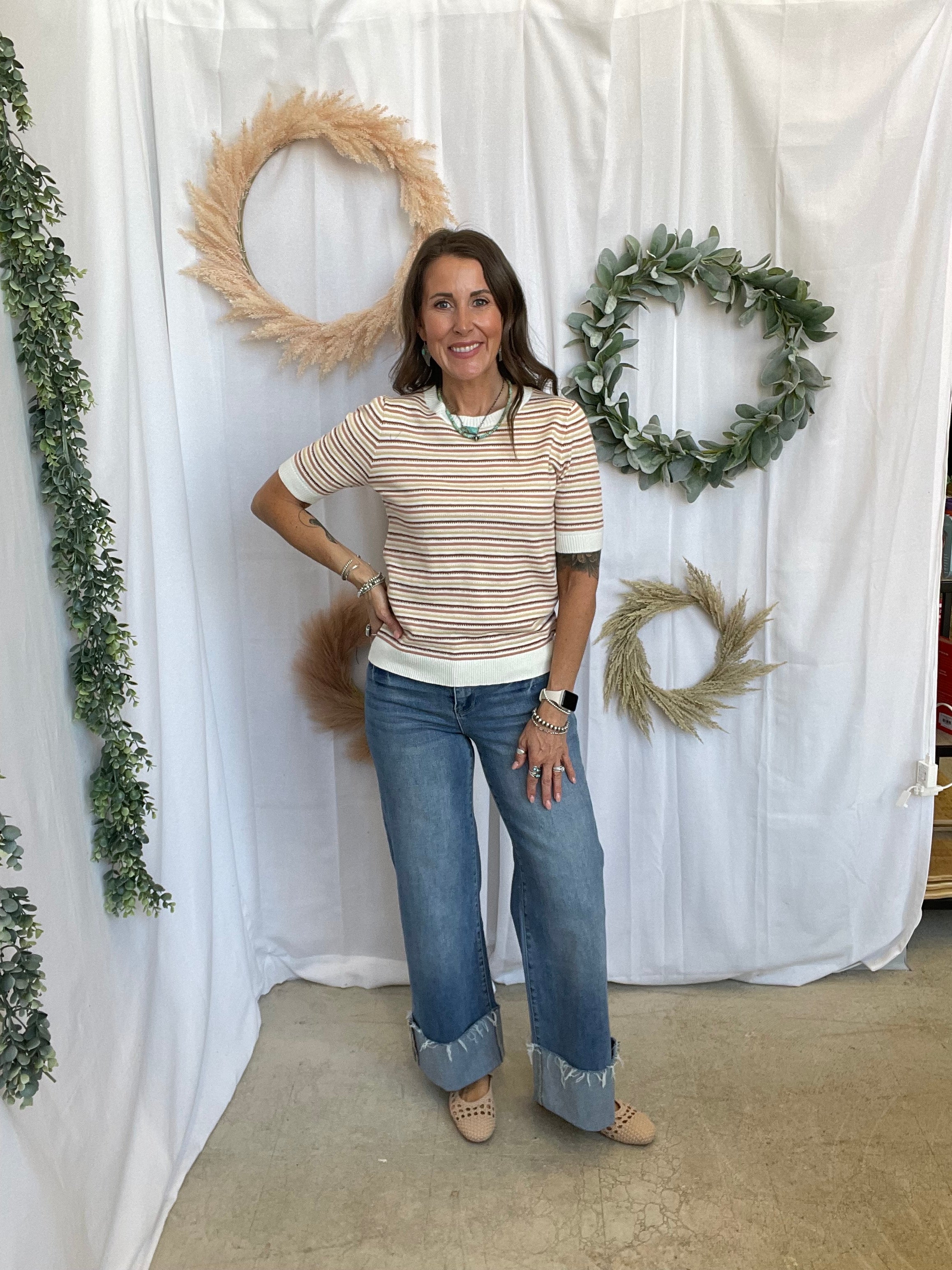 Rose Striped Crew Top-Tank Tops-staccato-The Silo Boutique, Women's Fashion Boutique Located in Warren and Grand Forks North Dakota