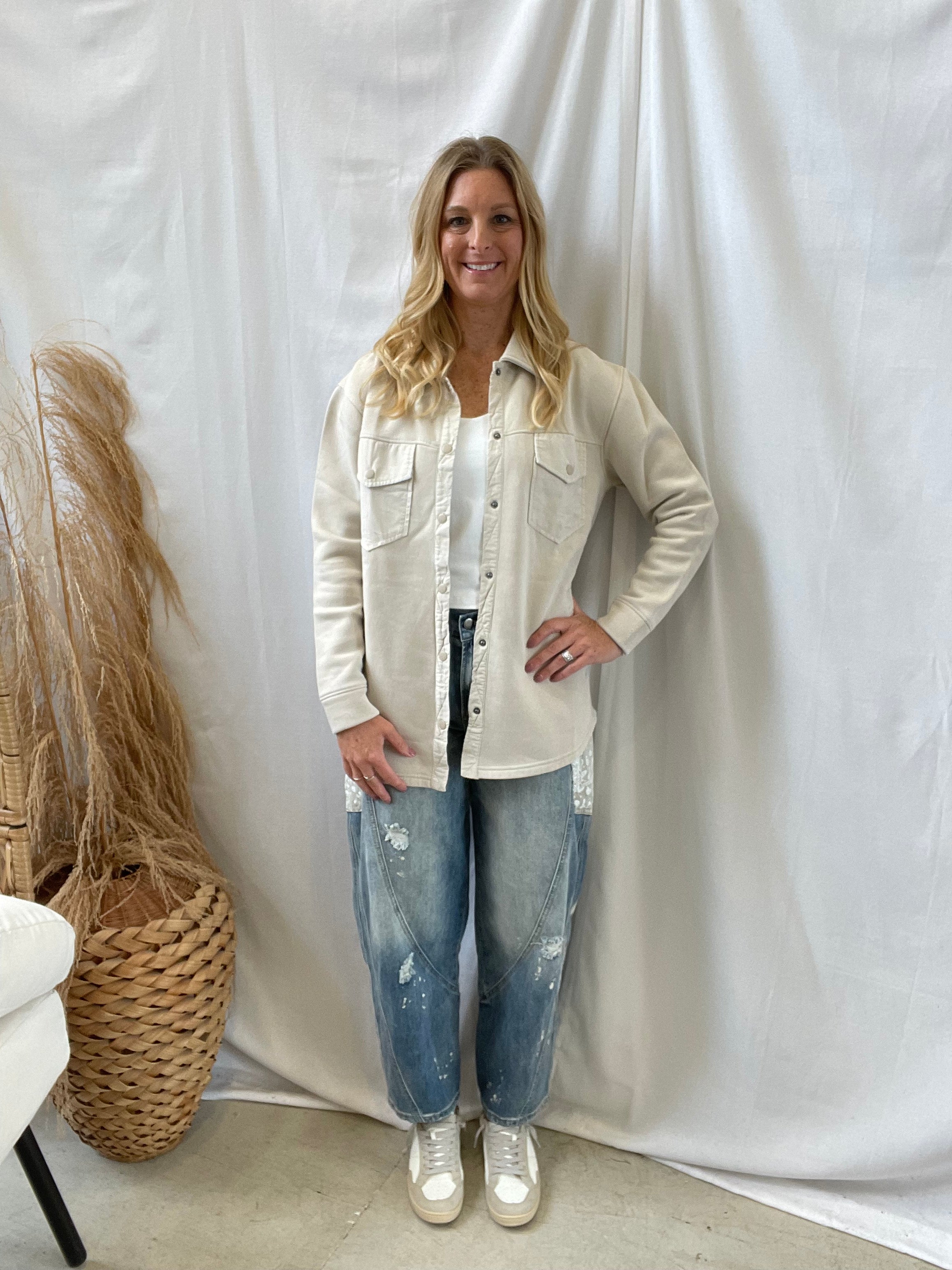 Snap on Shacket-Cream-Shackets-mono b-The Silo Boutique, Women's Fashion Boutique Located in Warren and Grand Forks North Dakota