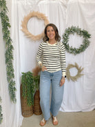 Muse Stripe Waffle Knit Top-Black-Long Sleeve Tops-miou muse-The Silo Boutique, Women's Fashion Boutique Located in Warren and Grand Forks North Dakota