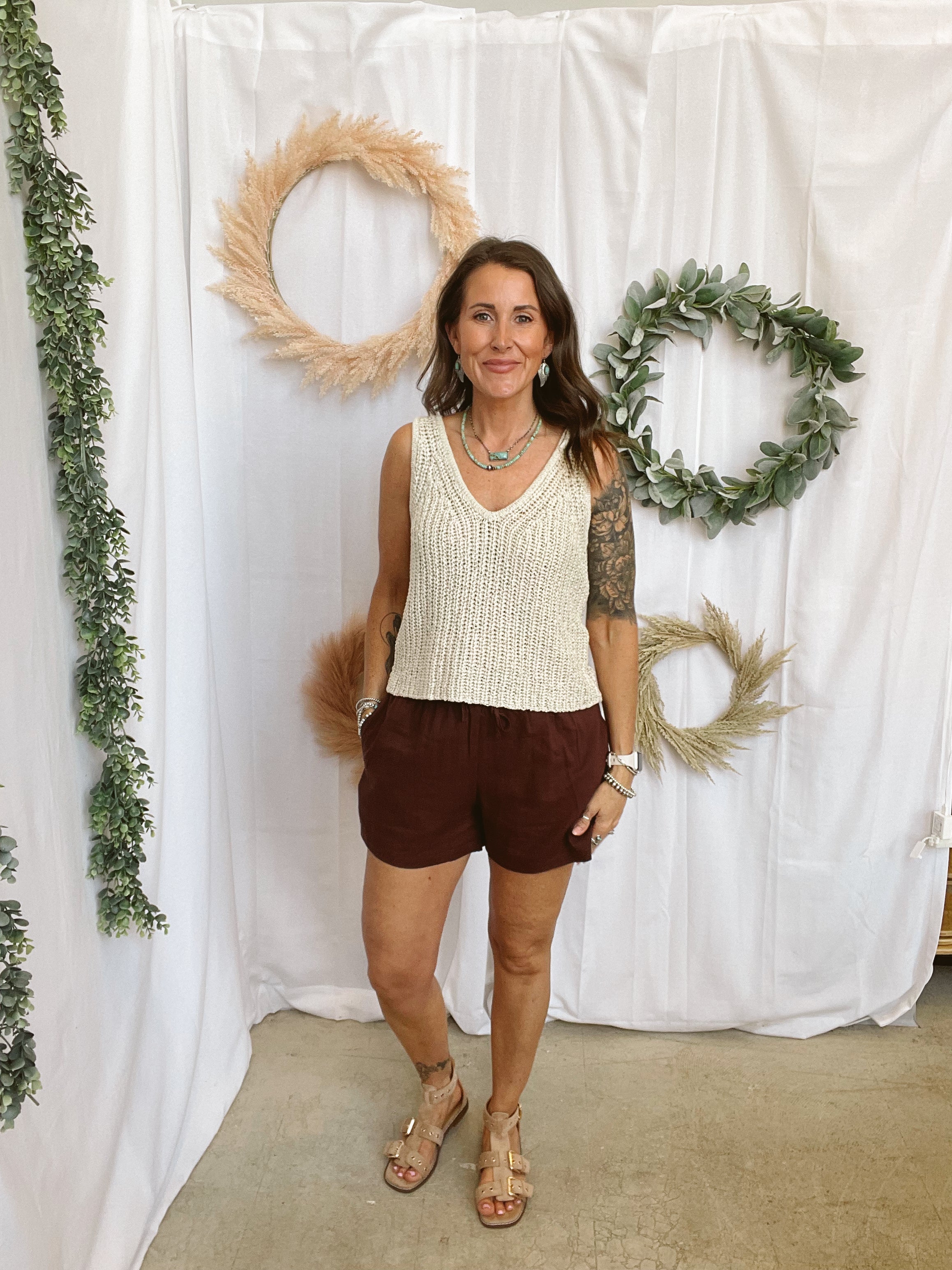 V Neck Knitted Tank Top-Natural-Tank Tops-skies are blue-The Silo Boutique, Women's Fashion Boutique Located in Warren and Grand Forks North Dakota