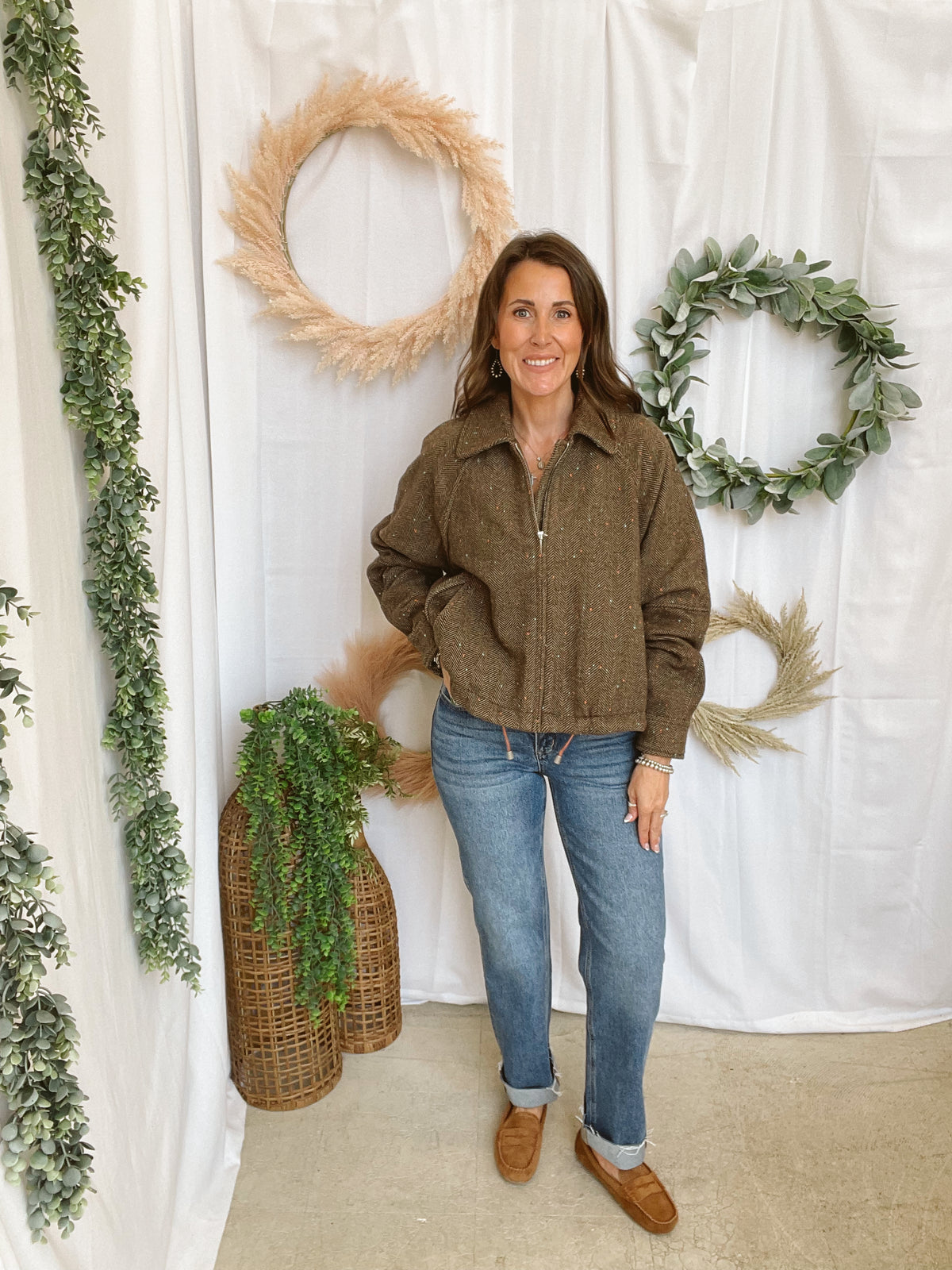 Herringbone Brown Print Jacket-Coats & Jackets-davi-The Silo Boutique, Women's Fashion Boutique Located in Warren and Grand Forks North Dakota