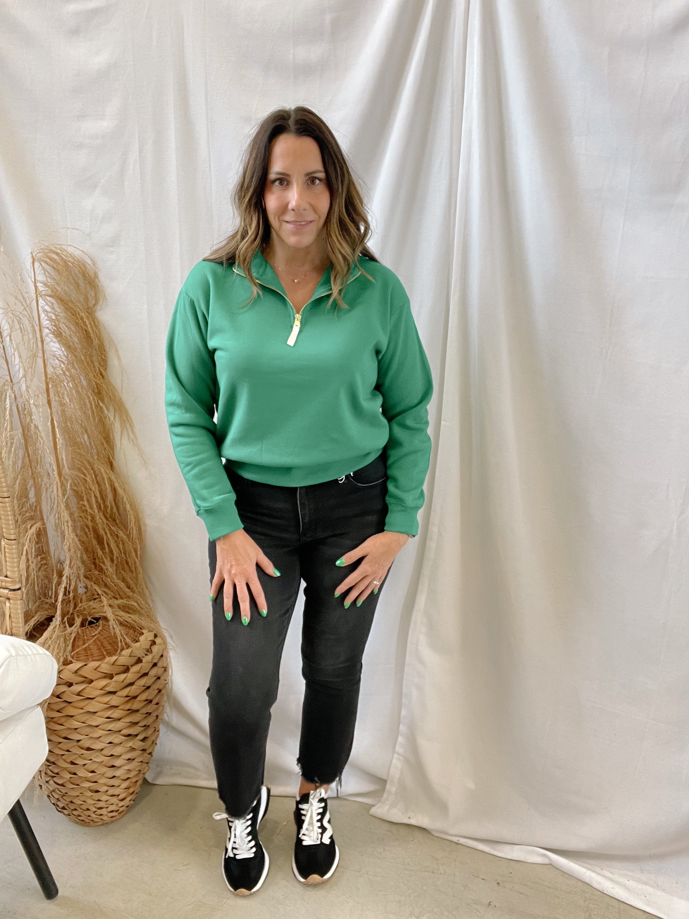 Zen Quarter Zip Sweatshirt-Kelly Green-Sweatshirts-Zenana-The Silo Boutique, Women's Fashion Boutique Located in Warren and Grand Forks North Dakota