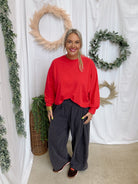 Mono B Pima Long Sleeve Boxy Tee-Red-Long Sleeve Tops-mono b-The Silo Boutique, Women's Fashion Boutique Located in Warren and Grand Forks North Dakota