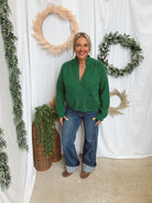 Mock Neck Zip Up Sweater-Green-Sweaters-eesome-The Silo Boutique, Women's Fashion Boutique Located in Warren and Grand Forks North Dakota
