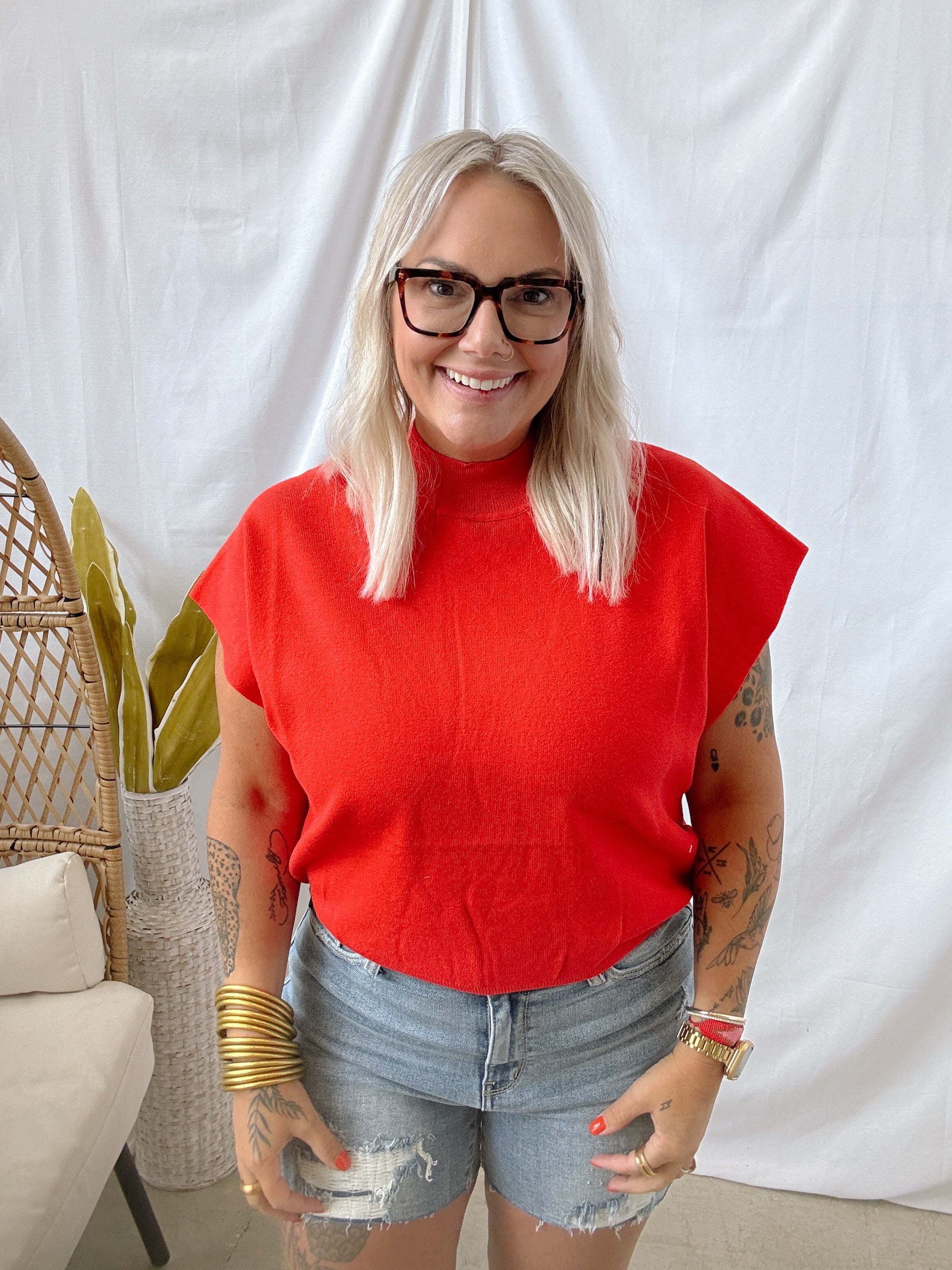 Tomato Mock Short Sleeve Sweater Top-Short Sleeve Tops-eesome-The Silo Boutique, Women's Fashion Boutique Located in Warren and Grand Forks North Dakota