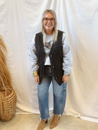 Oversized Long Black Denim Vest-Vests-veveret-The Silo Boutique, Women's Fashion Boutique Located in Warren and Grand Forks North Dakota