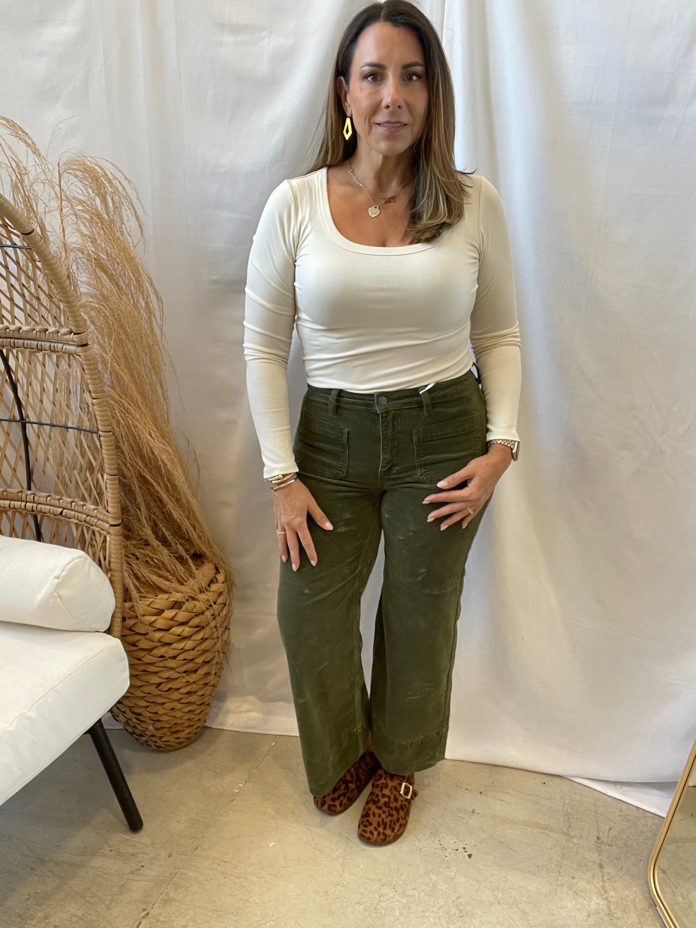 Risen Corduroy Olive Jeans-Final Sale-Jeans-risen-The Silo Boutique, Women's Fashion Boutique Located in Warren and Grand Forks North Dakota