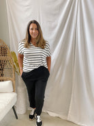 Playful Striped Top-Black White-Final Sale-Short Sleeve Tops-wishlist-The Silo Boutique, Women's Fashion Boutique Located in Warren and Grand Forks North Dakota