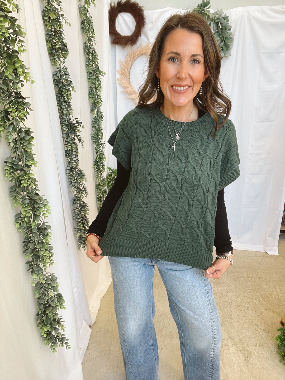 Kori Cable Short Sleeve Sweater-Dark Green-Sweaters-hyfve-The Silo Boutique, Women's Fashion Boutique Located in Warren and Grand Forks North Dakota