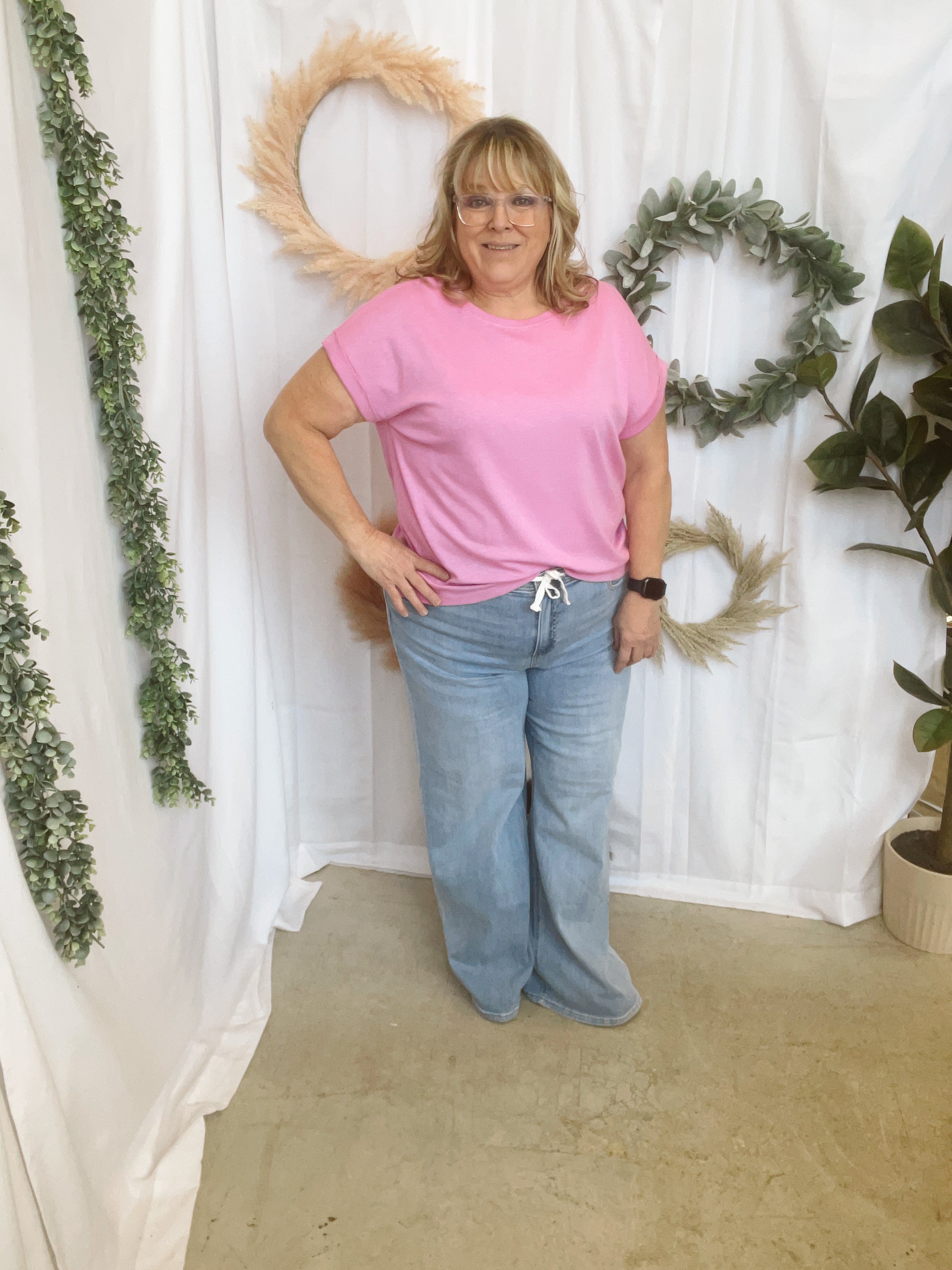 Kelly Slub Rolled Sleeve Tee-Short Sleeve Tops-Zenana-The Silo Boutique, Women's Fashion Boutique Located in Warren and Grand Forks North Dakota