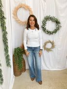 Mono B Elise Long Sleeve Top-White-Long Sleeve Tops-mono b-The Silo Boutique, Women's Fashion Boutique Located in Warren and Grand Forks North Dakota