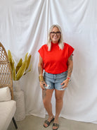 Tomato Mock Short Sleeve Sweater Top-Short Sleeve Tops-eesome-The Silo Boutique, Women's Fashion Boutique Located in Warren and Grand Forks North Dakota
