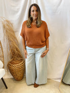 Pointelle Short Sleeve Sweater-Rust-Final Sale-Sweaters-promesa-The Silo Boutique, Women's Fashion Boutique Located in Warren and Grand Forks North Dakota