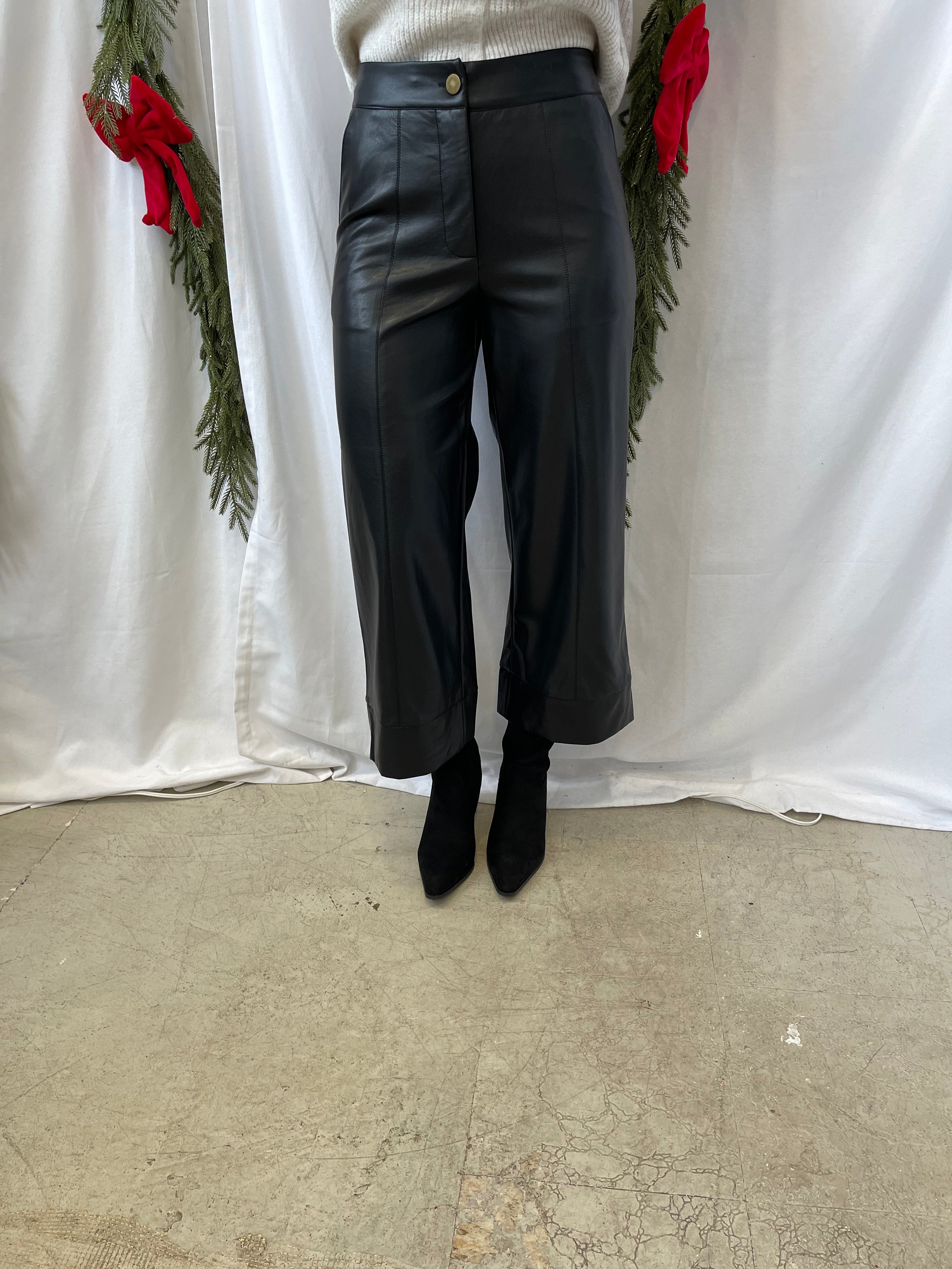 Muse Leather Wide Straight Leg Pants-Pants-miou muse-The Silo Boutique, Women's Fashion Boutique Located in Warren and Grand Forks North Dakota