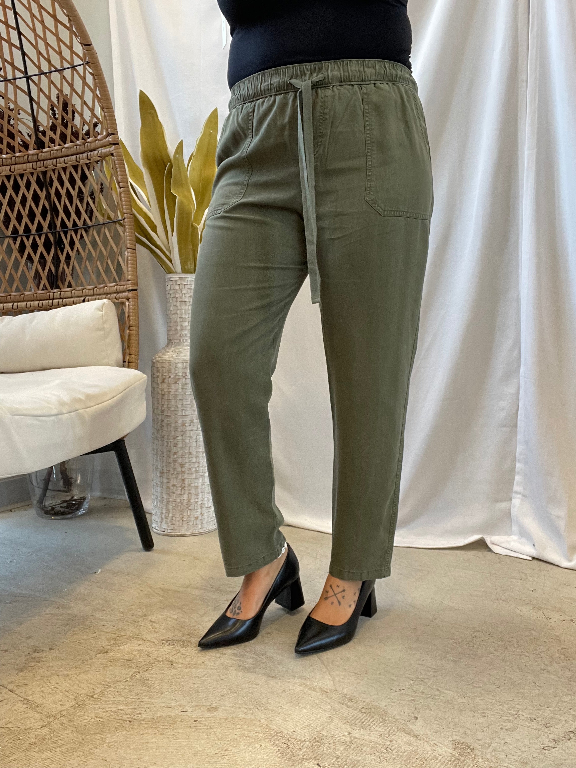 Cool Tapered Tencel Pants-Olive-Final Sale-Pants-be cool-The Silo Boutique, Women's Fashion Boutique Located in Warren and Grand Forks North Dakota