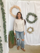 Betty Crew Long Sleeve Top-Oatmeal-Long Sleeve Tops-staccato-The Silo Boutique, Women's Fashion Boutique Located in Warren and Grand Forks North Dakota