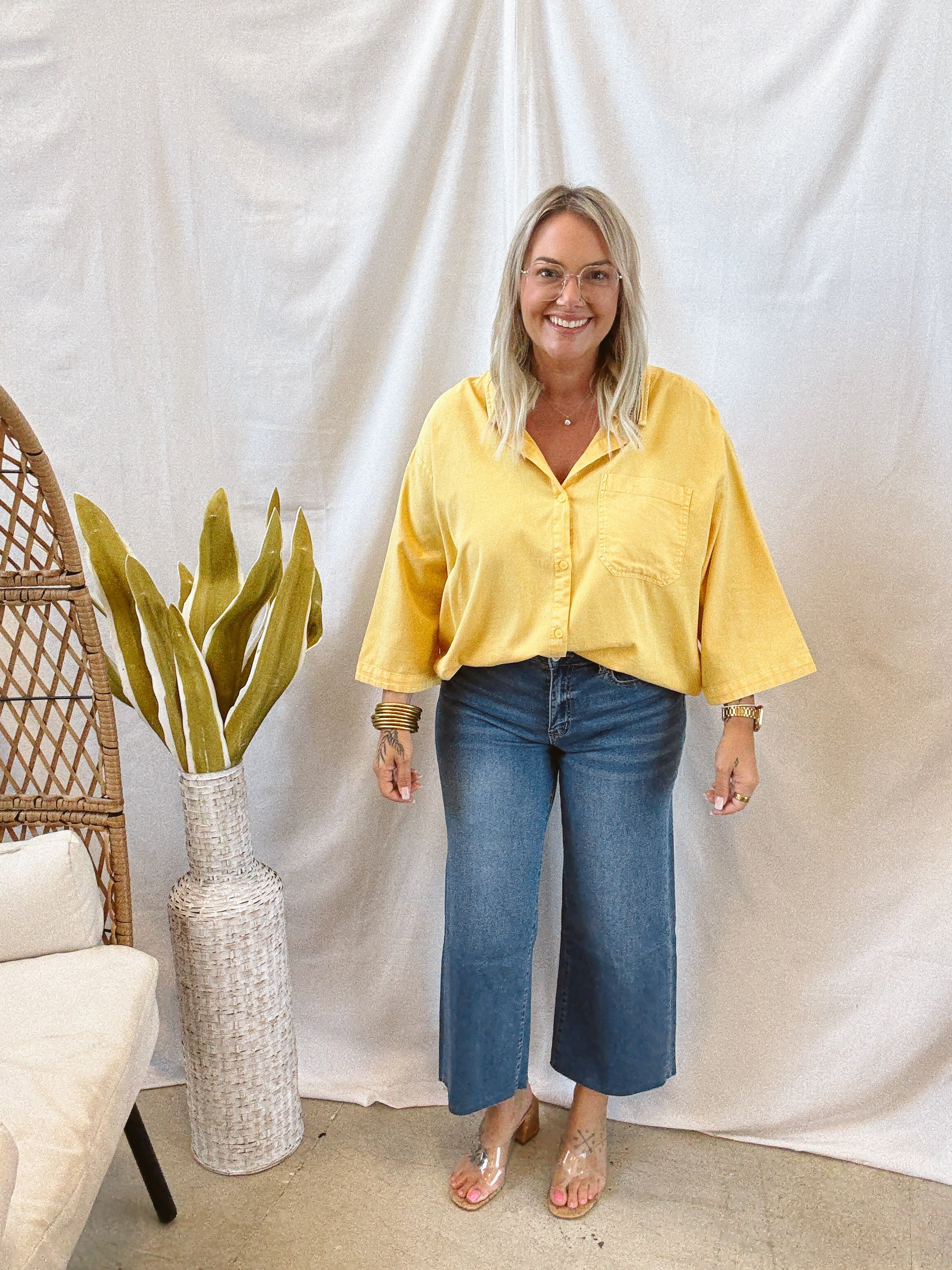 Sunflower Button Down Long Sleeve Top-Final Sale-Long Sleeve Tops-hyfve-The Silo Boutique, Women's Fashion Boutique Located in Warren and Grand Forks North Dakota