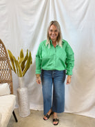 Green Button Down Long Sleeve Top-Final Sale-Long Sleeve Tops-hyfve-The Silo Boutique, Women's Fashion Boutique Located in Warren and Grand Forks North Dakota