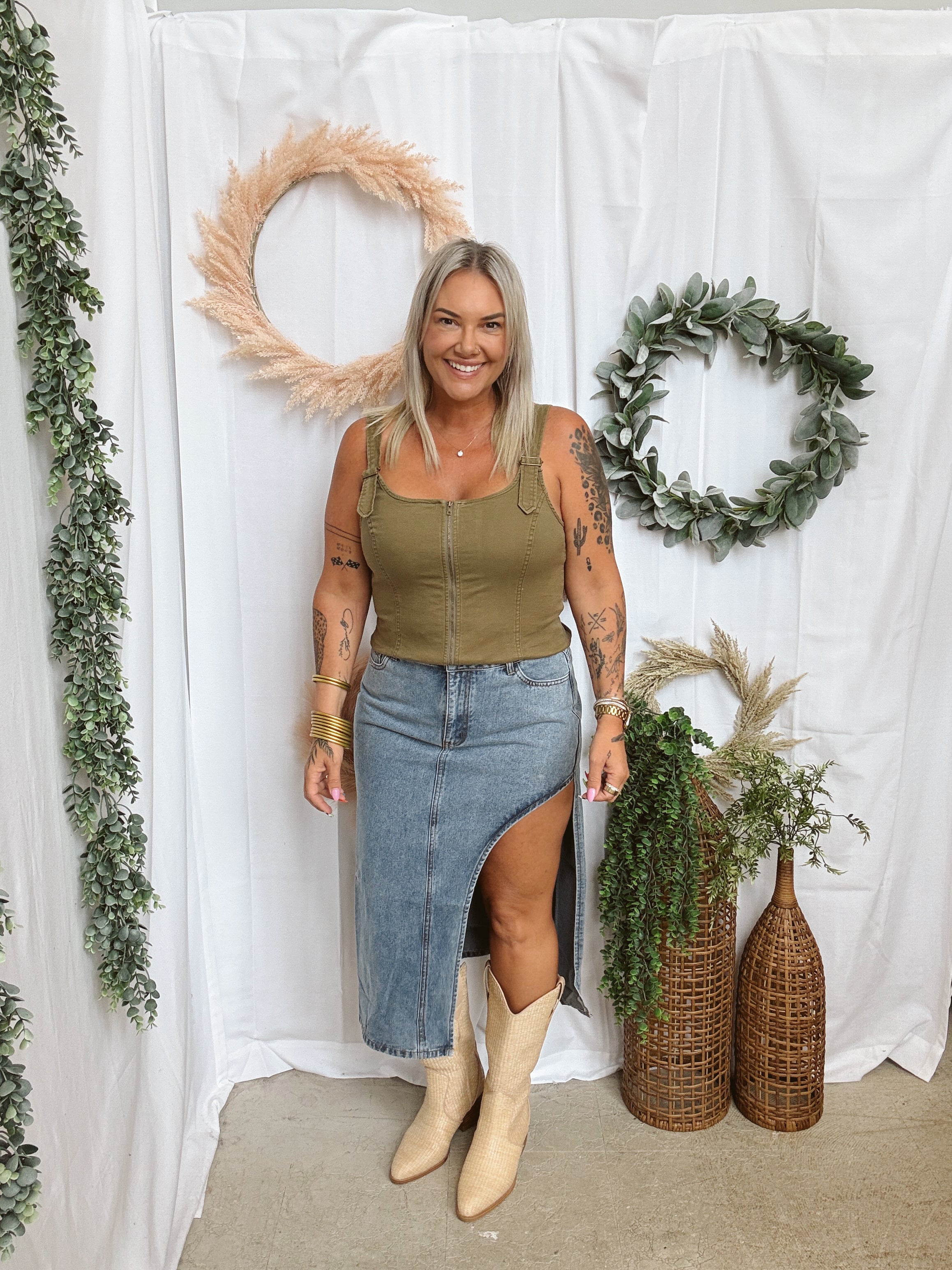 Missy Thigh Slit Denim Skirt-Blue Denim-Jeans-miss sparkling-The Silo Boutique, Women's Fashion Boutique Located in Warren and Grand Forks North Dakota