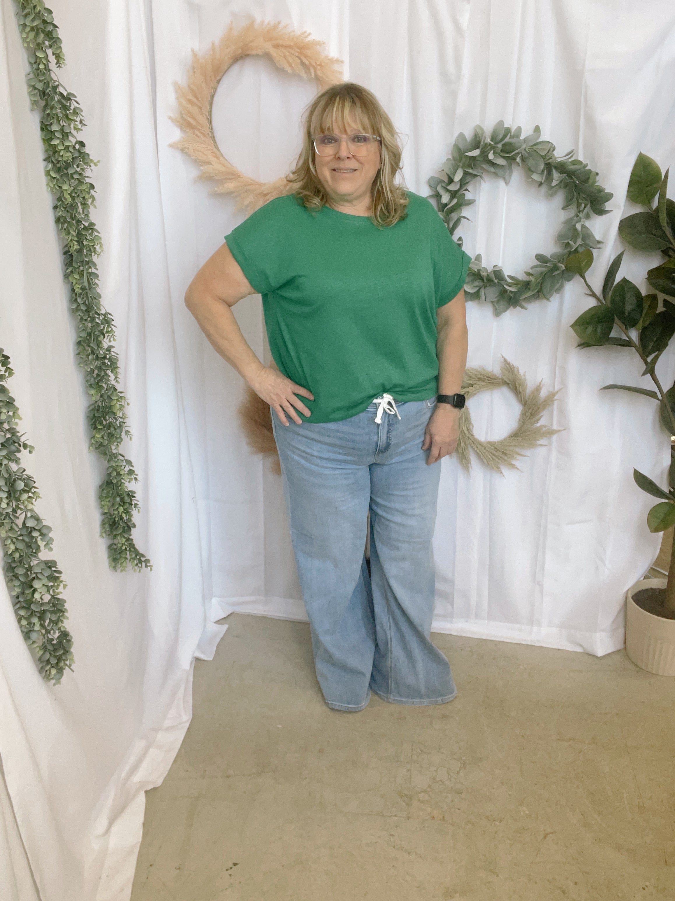 Kelly Slub Rolled Sleeve Tee-Short Sleeve Tops-Zenana-The Silo Boutique, Women's Fashion Boutique Located in Warren and Grand Forks North Dakota