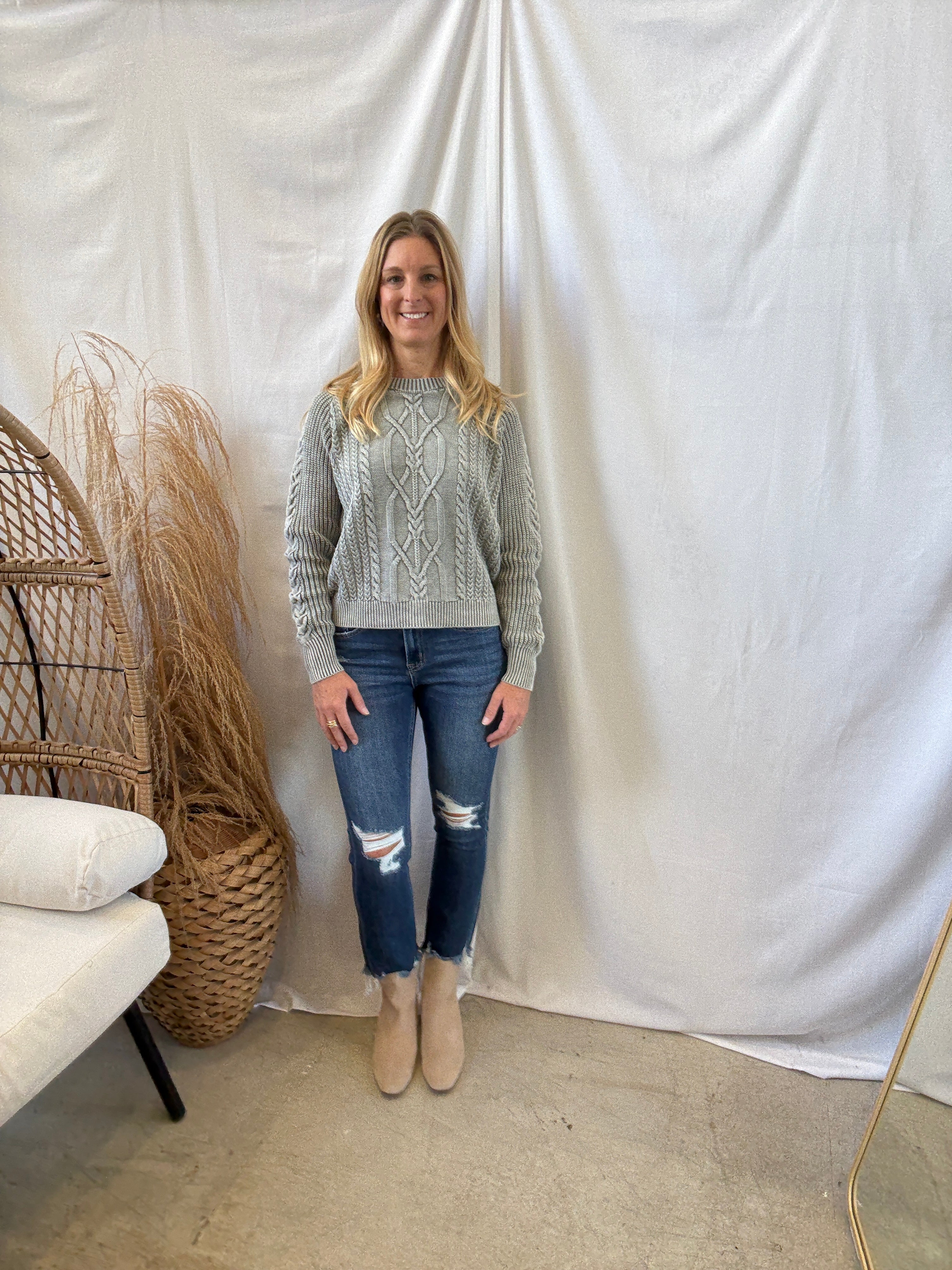 Missy Cable Sweater-Sage-Sweaters-mystree-The Silo Boutique, Women's Fashion Boutique Located in Warren and Grand Forks North Dakota