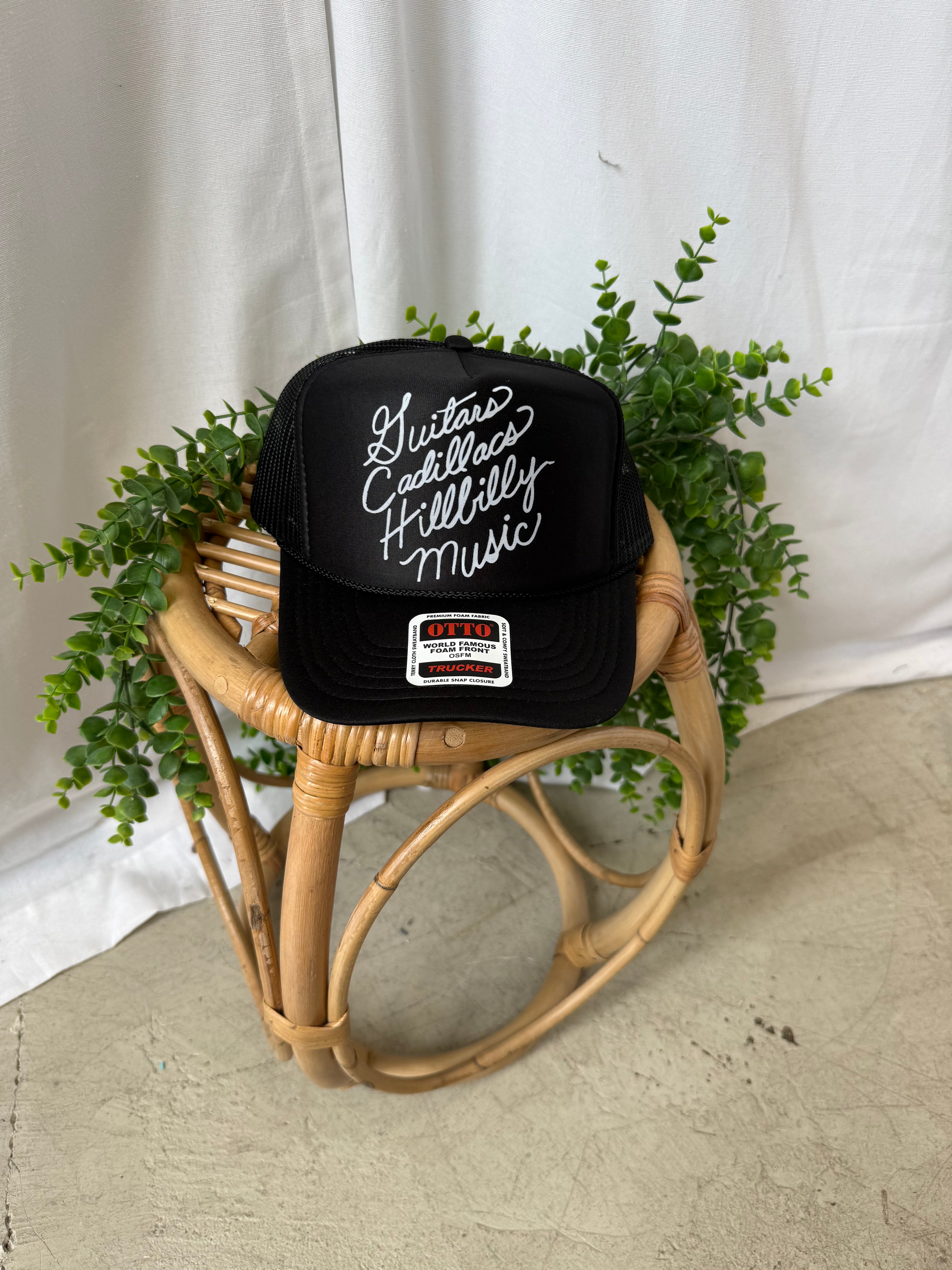 Guitars Cadillacs Trucker Hat-Hats-p&d-The Silo Boutique, Women's Fashion Boutique Located in Warren and Grand Forks North Dakota