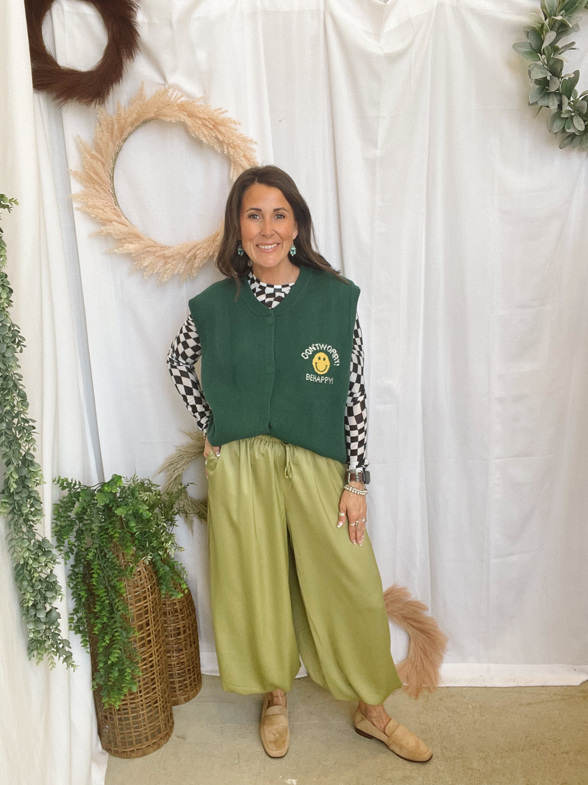 Happy Smile Sweater Vest-Green-Vests-jade-The Silo Boutique, Women's Fashion Boutique Located in Warren and Grand Forks North Dakota