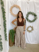 Davi Cream and Mocha Stripe Pants-Pants-davi-The Silo Boutique, Women's Fashion Boutique Located in Warren and Grand Forks North Dakota