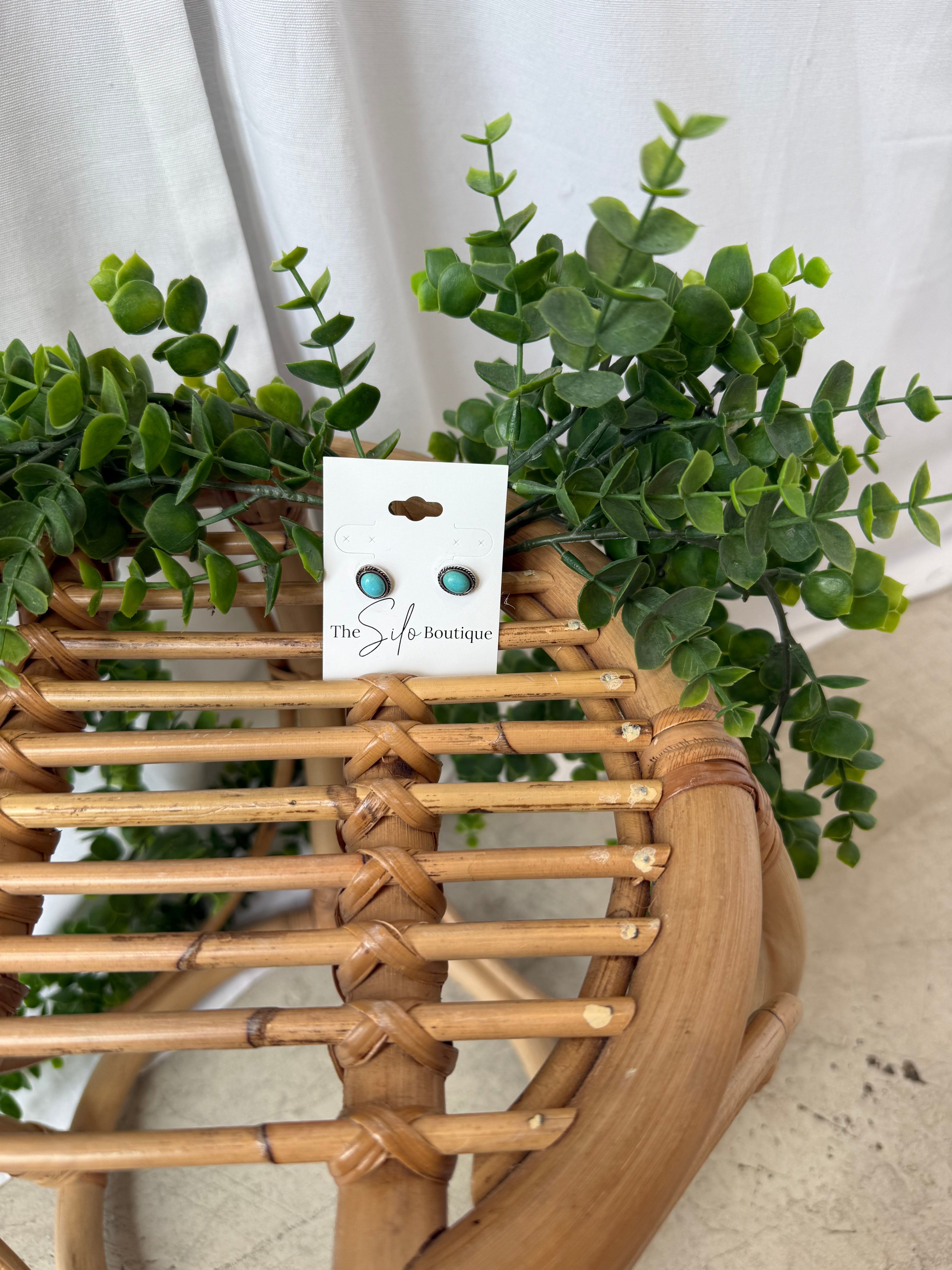 Oval Turquoise Stud Earrings-Earrings-faire-The Silo Boutique, Women's Fashion Boutique Located in Warren and Grand Forks North Dakota