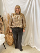 Leopard Metallic Long Sleeve Top-Long Sleeve Tops-oddi-The Silo Boutique, Women's Fashion Boutique Located in Warren and Grand Forks North Dakota