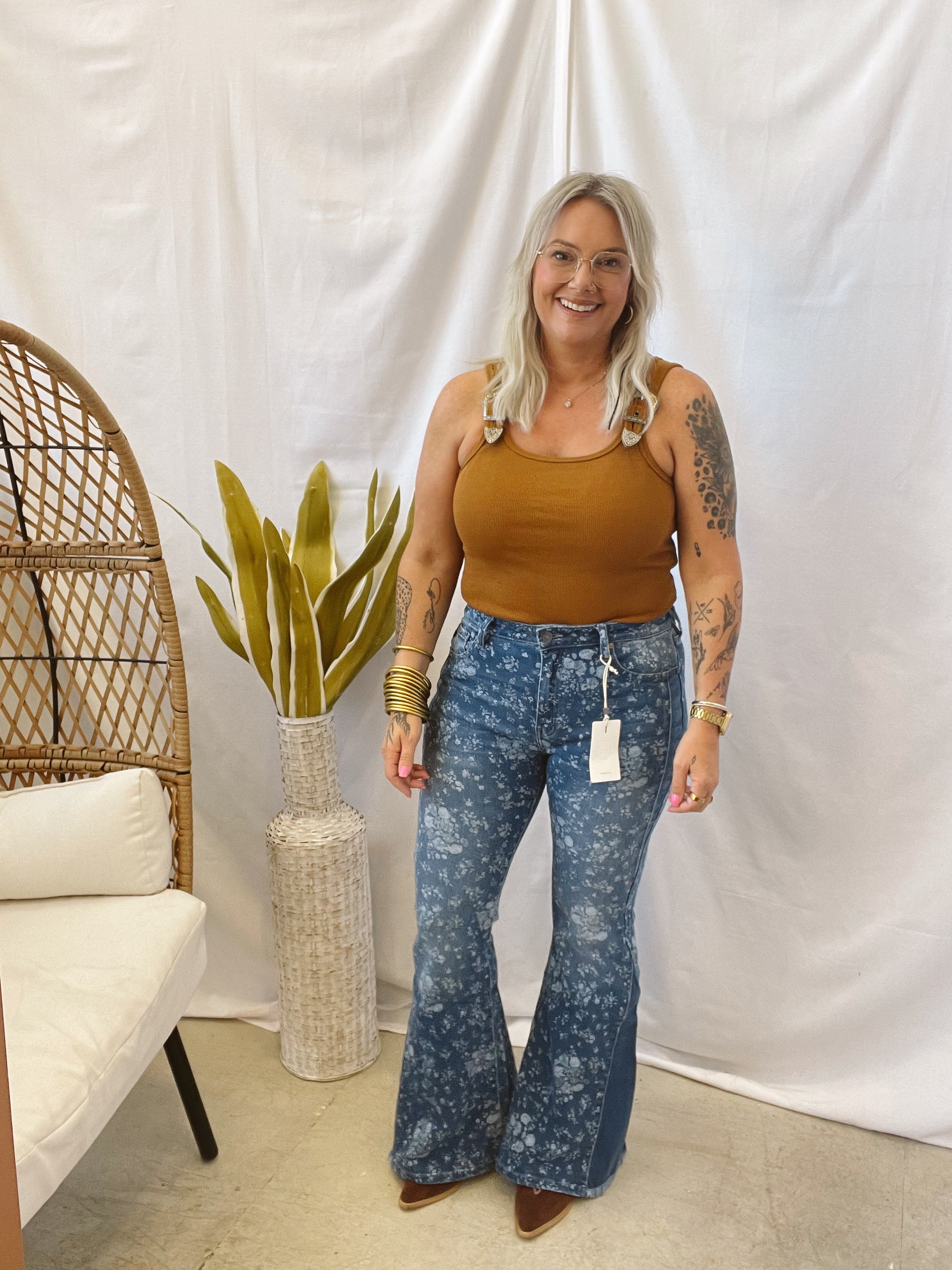 Ribbed Buckle Tank Top Bodysuit-Camel-Final Sale-Tank Tops-blue B-The Silo Boutique, Women's Fashion Boutique Located in Warren and Grand Forks North Dakota