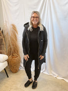 Mystree Hooded Long Vest-Black-Vests-mystree-The Silo Boutique, Women's Fashion Boutique Located in Warren and Grand Forks North Dakota