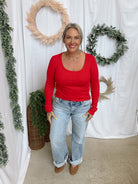Mono B Scoop Ribbed Long Sleeve Top-Cherry-Long Sleeve Tops-mono b-The Silo Boutique, Women's Fashion Boutique Located in Warren and Grand Forks North Dakota