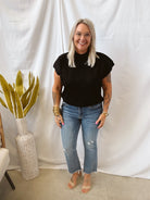 Black Mock Short Sleeve Sweater Top-Final Sale-Short Sleeve Tops-eesome-The Silo Boutique, Women's Fashion Boutique Located in Warren and Grand Forks North Dakota