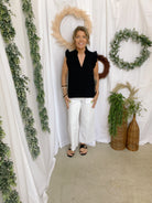 Kerry Black V Neck Split Tank Top-Tank Tops-staccato-The Silo Boutique, Women's Fashion Boutique Located in Warren and Grand Forks North Dakota