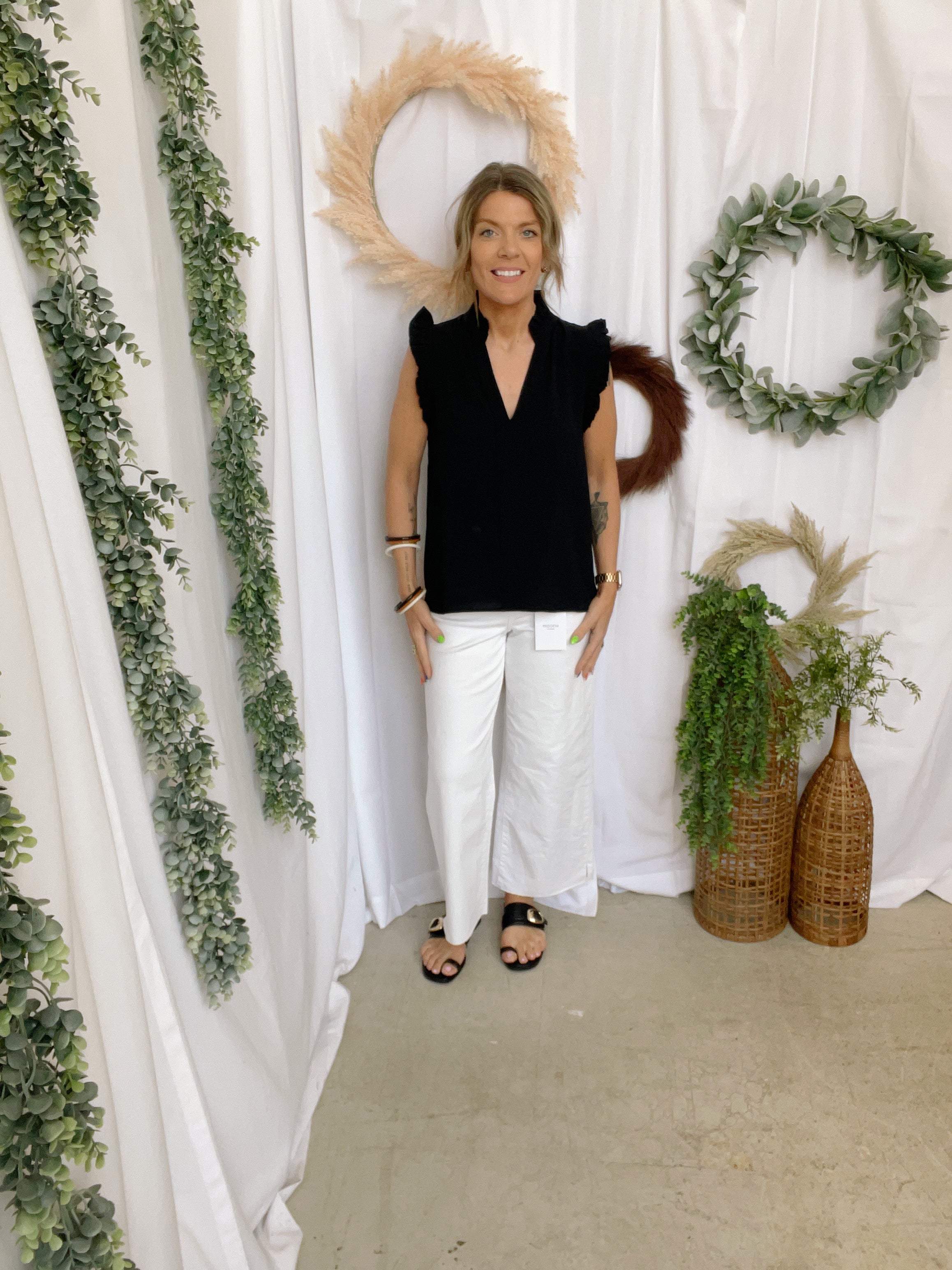 Kerry Black V Neck Split Tank Top-Tank Tops-staccato-The Silo Boutique, Women's Fashion Boutique Located in Warren and Grand Forks North Dakota